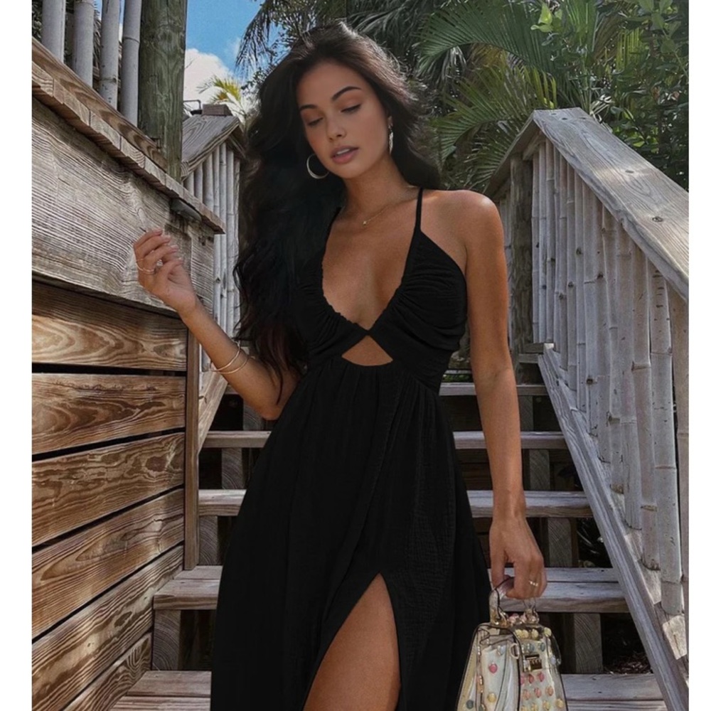 Elegant Black Halter Dress